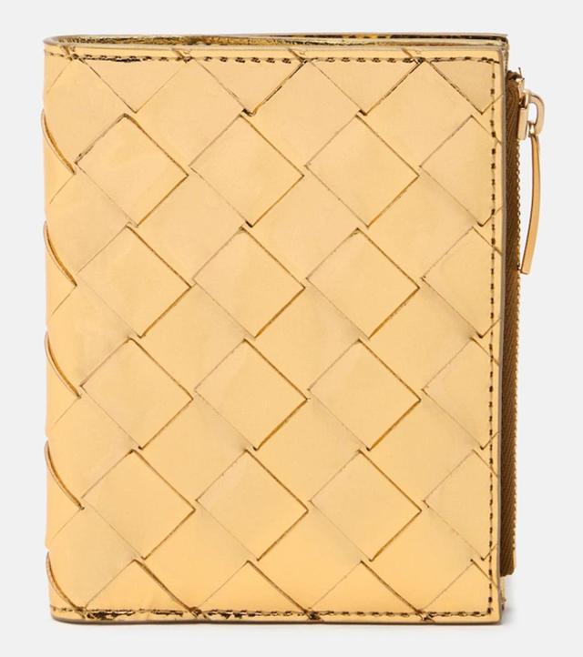 BOTTEGA VENETA Intrecciato Leather Wallet In Gold Product Image