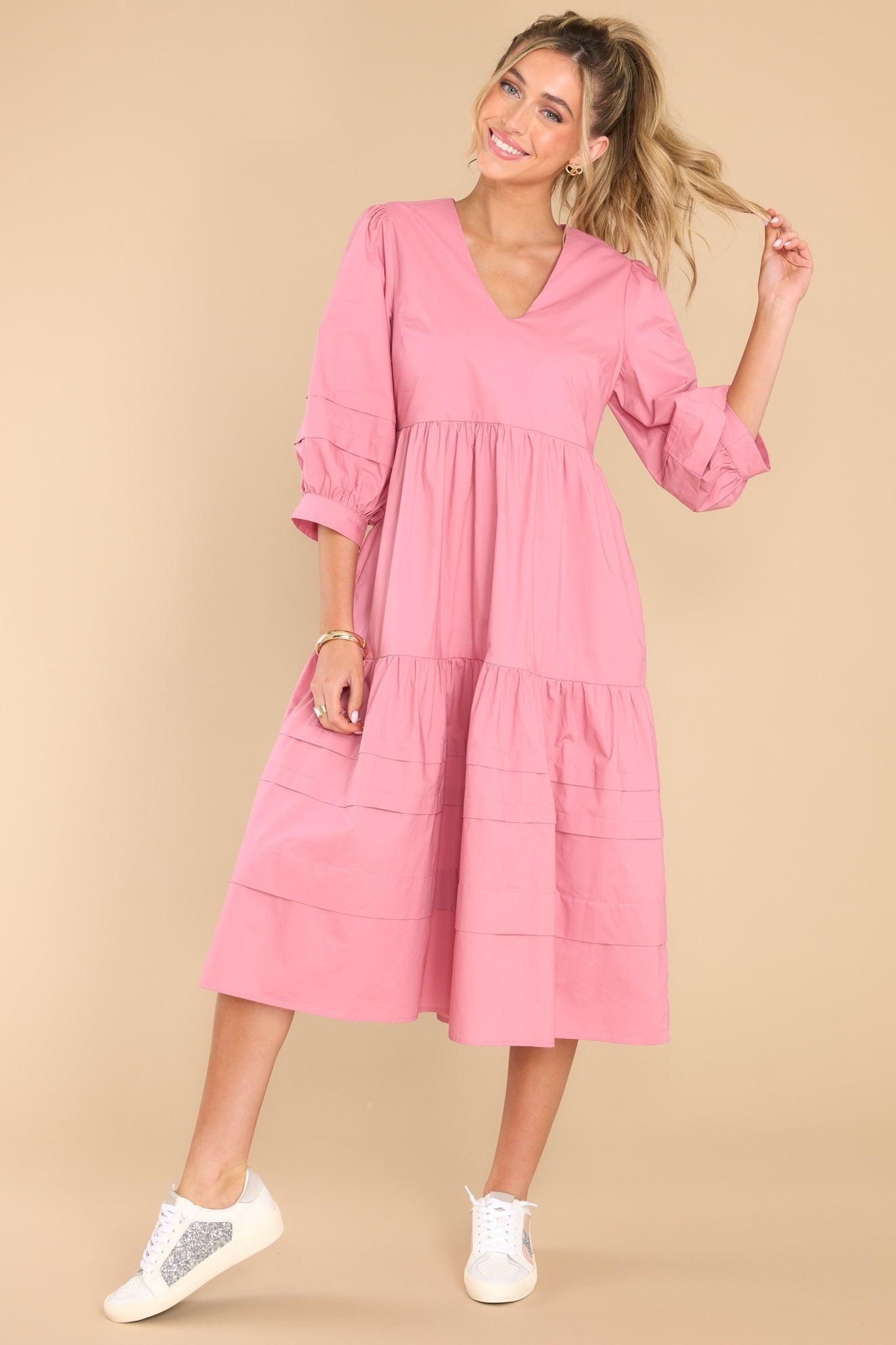 Aura Cozy And Carefree Rose Elegance Midi Dress Pink Product Image