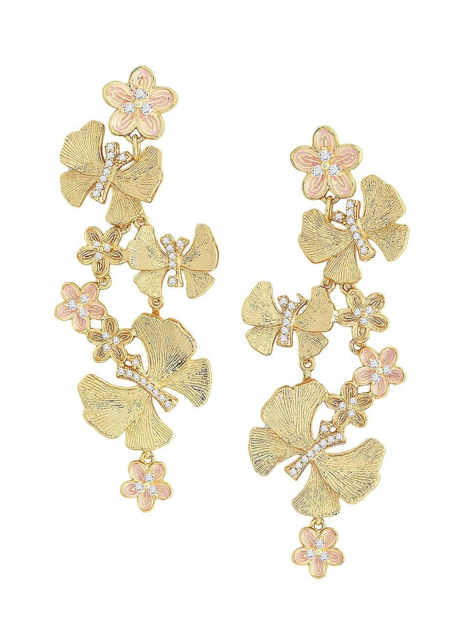 Womens Butterfly 14K Gold-Plated, Cubic Zirconia & Pink Enamel Drop Earrings Product Image