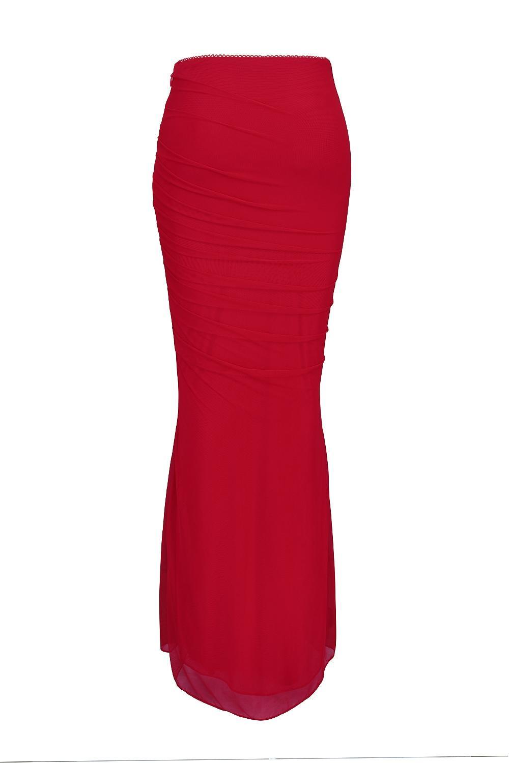 Cassidy Holly Red Mesh Maxi Skirt with Fluted Hem Product Image