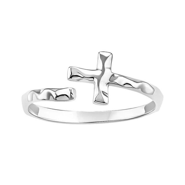 PRIMROSE Sterling Silver Hammered Sideways Cross Bypass Ring, Womens Product Image