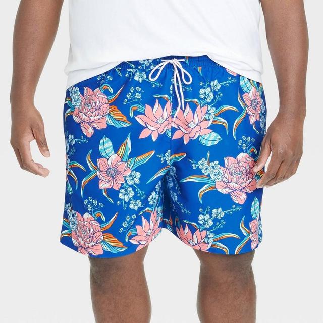 Mens Big & Tall 7 Floral Print Swim Trunks - Goodfellow & Co Blue 5XL Product Image