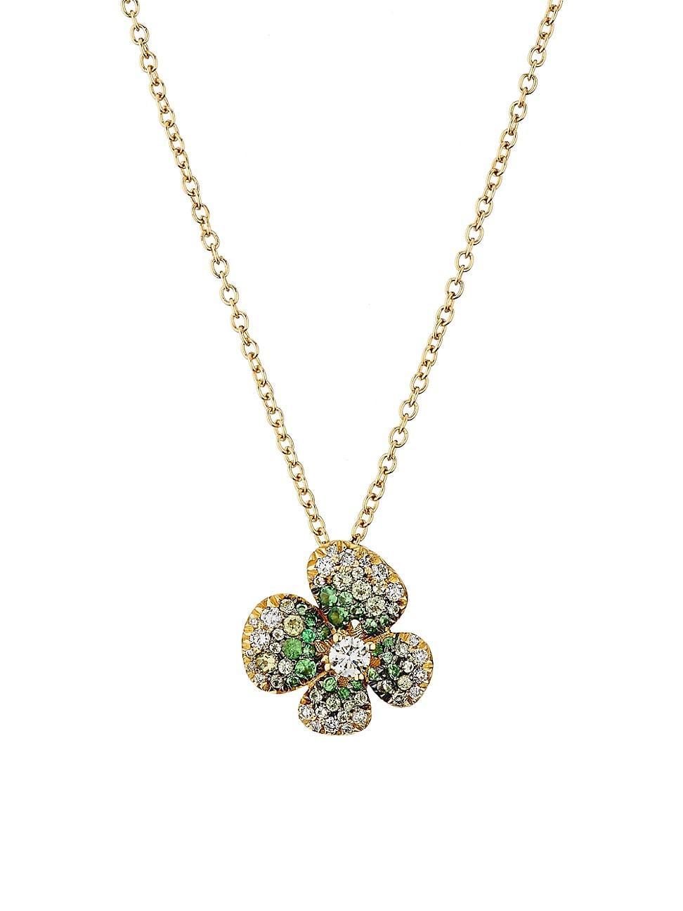 Womens Ischia 18K Yellow Gold, 0.34 TCW Diamond & Ombr Tsavorite Flower Pendant Necklace Product Image