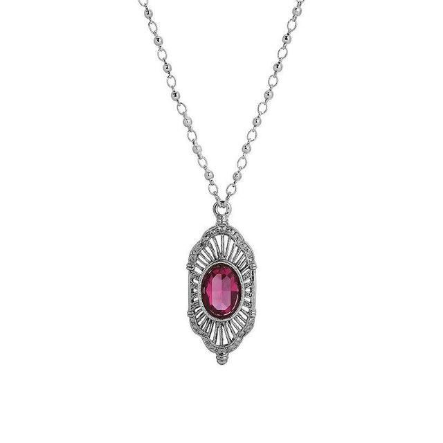 1928 Silver Tone Pink Pendant Necklace, Womens Product Image