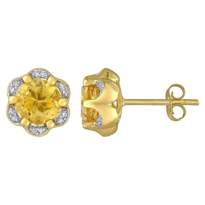 Stella Grace 14k Gold Citrine & Diamond Accent Flower Stud Earrings, Womens, Yellow Product Image