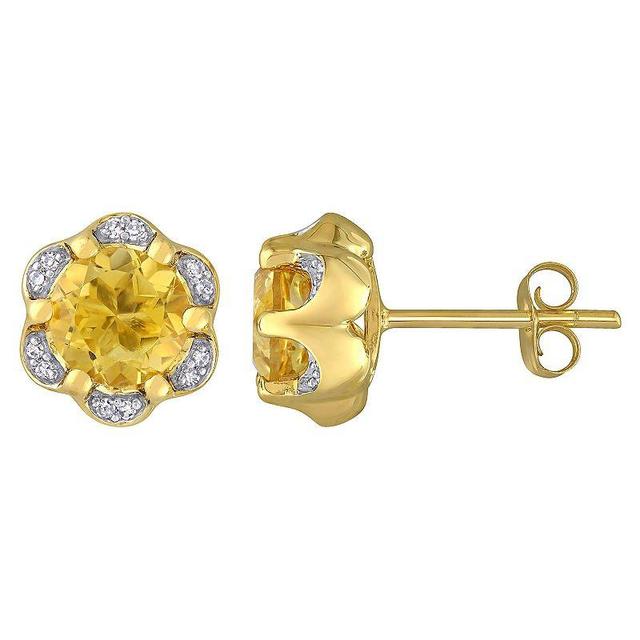 Stella Grace 14k Gold Citrine & Diamond Accent Flower Stud Earrings, Womens, Yellow Product Image