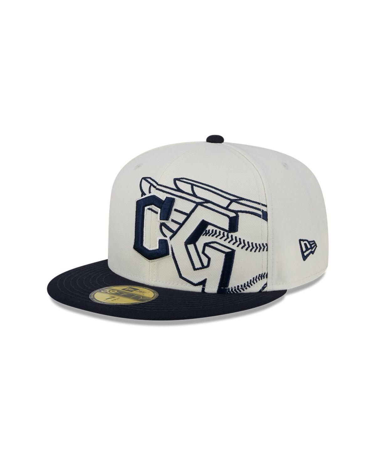 New Era Mens Cream Cleveland Guardians Lonestar 59FIFTY Fitted Hat - Cream, Navy Product Image