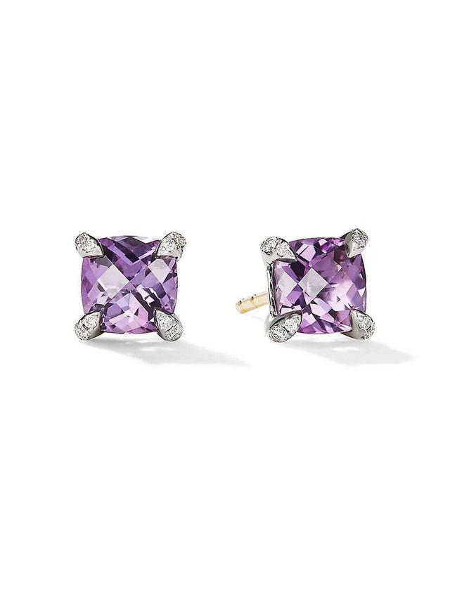 Womens Chtelaine Stud Earrings with Gemstone & Diamonds/9mm Product Image