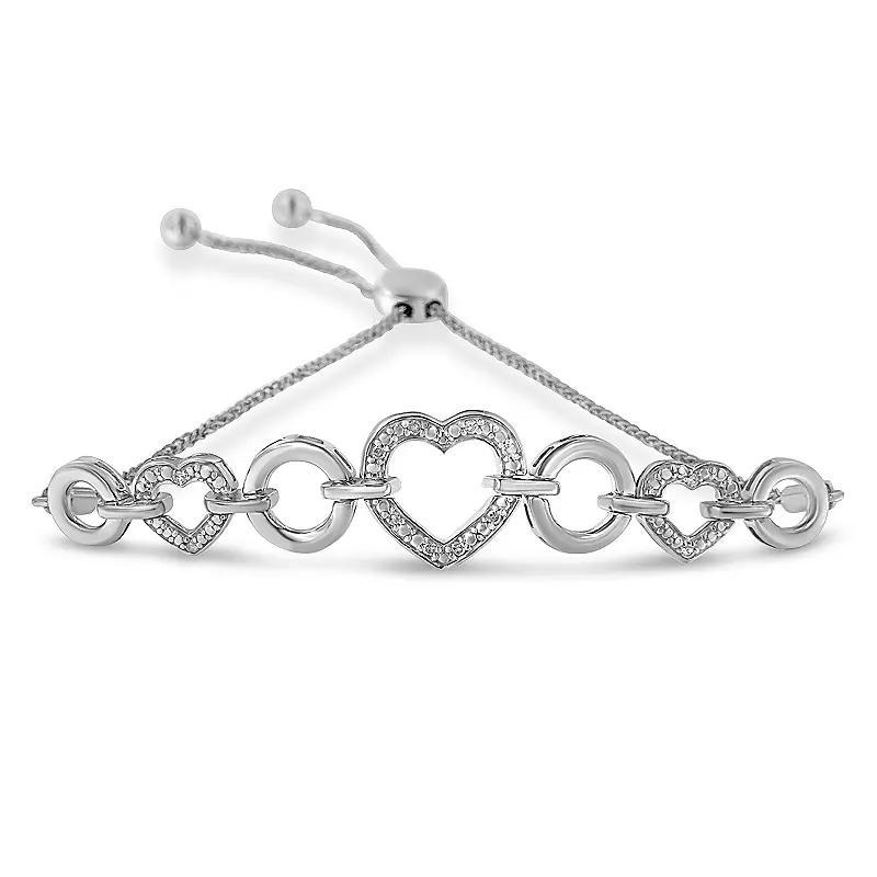 Haus of Brilliance Sterling Silver Diamond Accent Heart Adjustable Tennis Bracelet, Womens Product Image