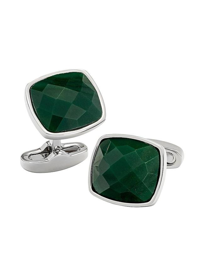 Mens Square Green Faceted Stone Cufflinks Product Image