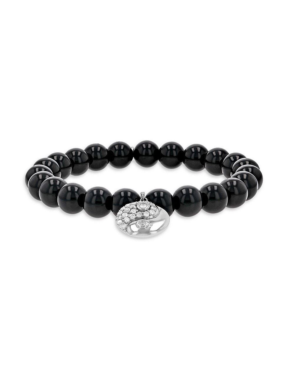 Womens Yin Yang Sterling Silver, Black Onyx & 0.41 TCW Diamond Bracelet Product Image