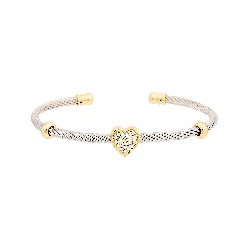 Juvell Two-Tone 18k Gold Plated Cubic Zirconia Heart & Bead Station Bangle Bracelet, Womens, Two Tone Product Image