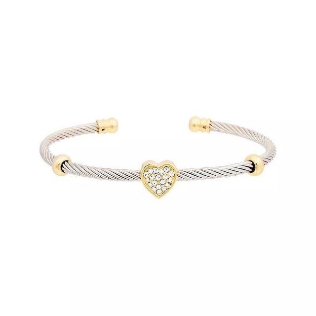 Juvell Two-Tone 18k Gold Plated Cubic Zirconia Heart & Bead Station Bangle Bracelet, Womens, Multicolor Product Image