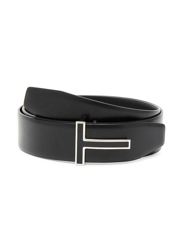 Mens Enamel T Buckle Reversible Leather Belt Product Image