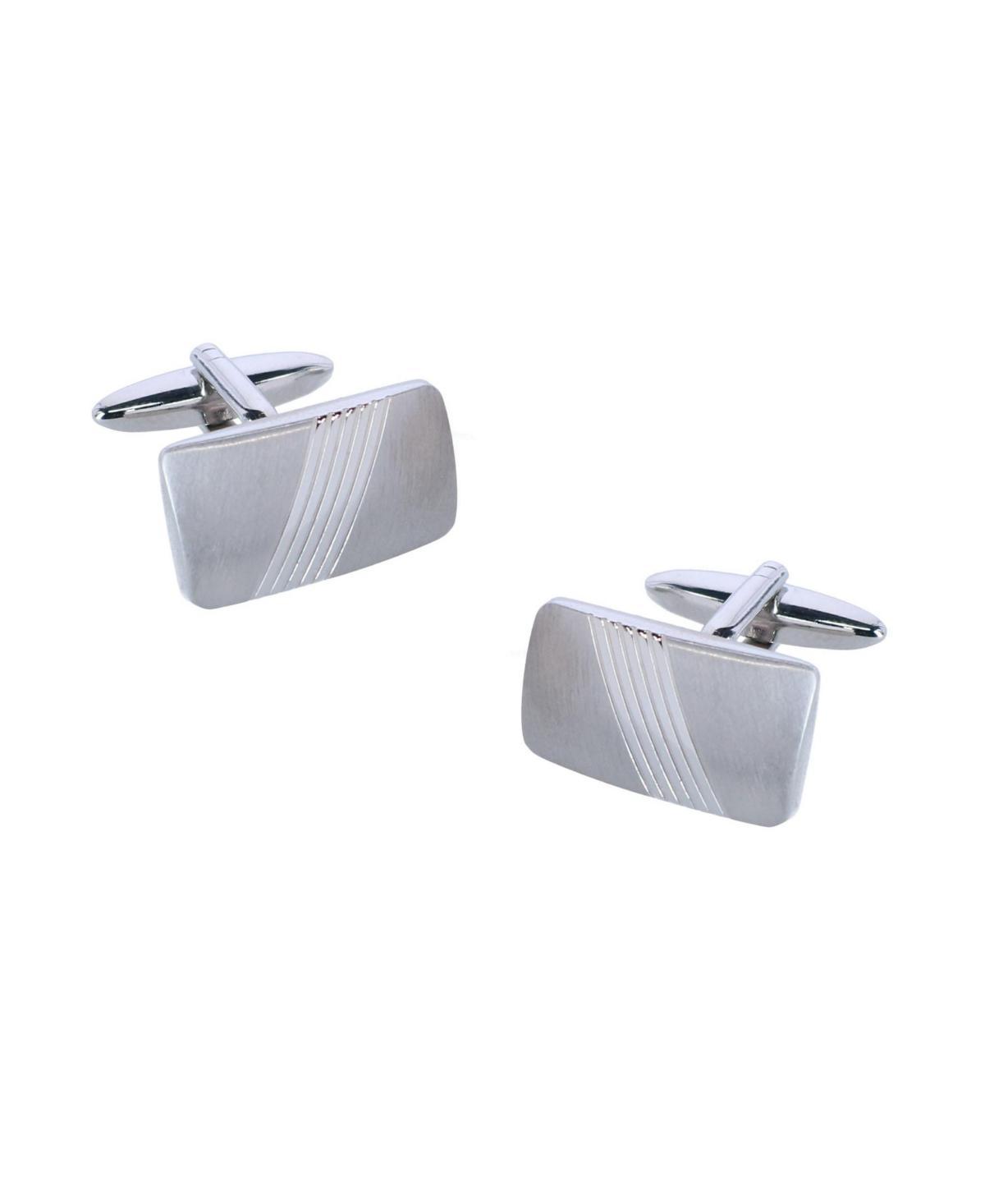 Trafalgar Men's Diagonal Detailed Rhodium Cufflinks - Silver Product Image