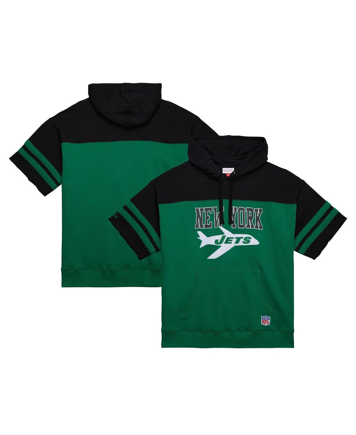 Mitchell & Ness Mens Kelly-Green New York Jets Off Field Vintage-like Logo Short Sleeve Pullover Hoodie Product Image