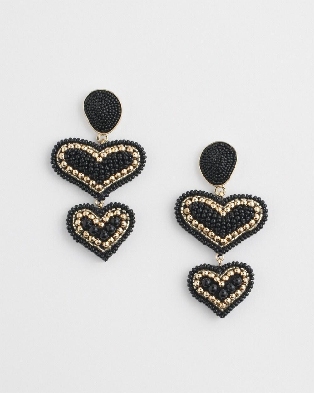 Black Seed-Bead Heart Earrings Product Image