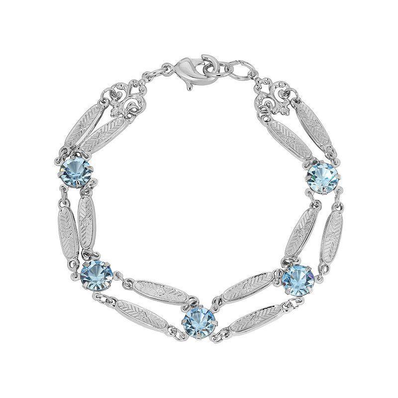 1928 Silver Tone Textured Link Crystal Bracelet, Womens, Blue Product Image