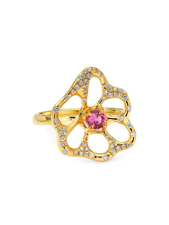 Womens Stardust 18K Yellow Gold, Pink Sapphire & 0.21 TCW Diamond Medium Flower Ring Product Image