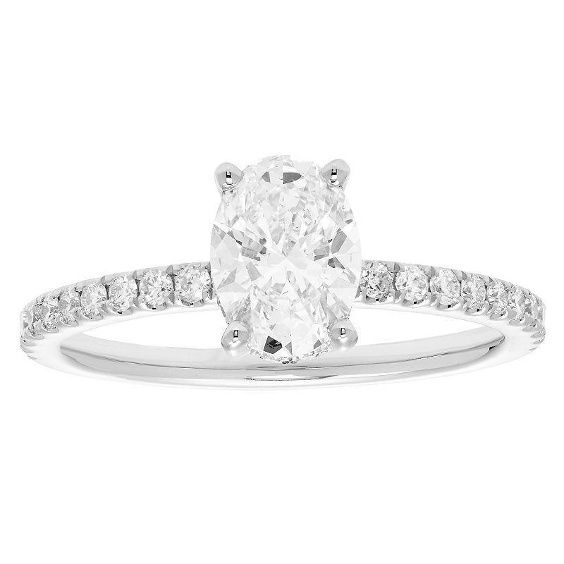 Evergreen Diamonds 14k White Gold 1 3/8 Carat T.W. IGL Certified Oval Lab-Grown Diamond Hidden Halo Ring, Womens Product Image