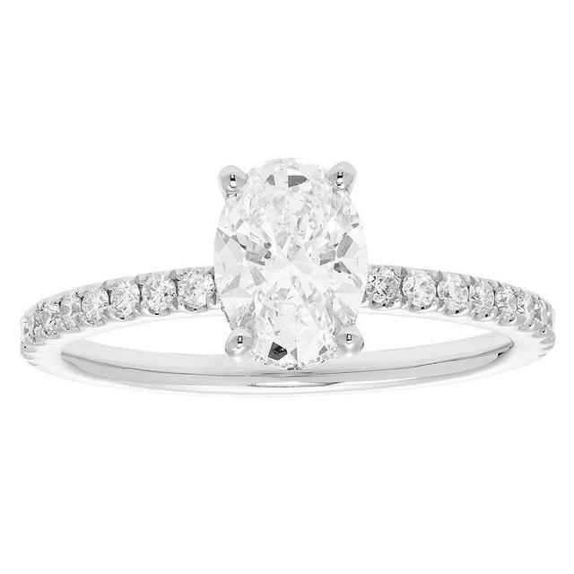 Evergreen Diamonds 14k White Gold 1 3/8 Carat T.W. IGL Certified Oval Lab-Grown Diamond Hidden Halo Ring, Womens Product Image