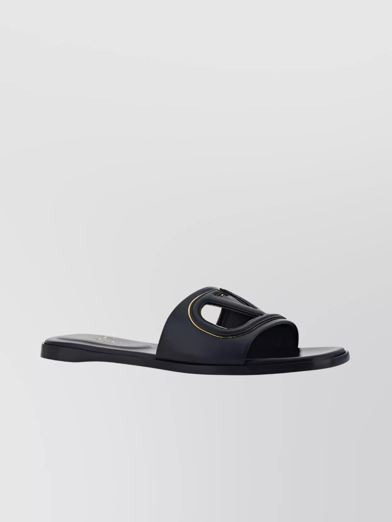 Black Vlogo Cut-out Calfskin Slide Sandals In Fv0 Nero/antique Product Image