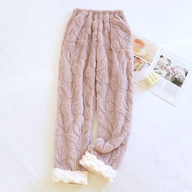 Elastic Waist Two Tone Floral Fleece Lounge Pants Product Image