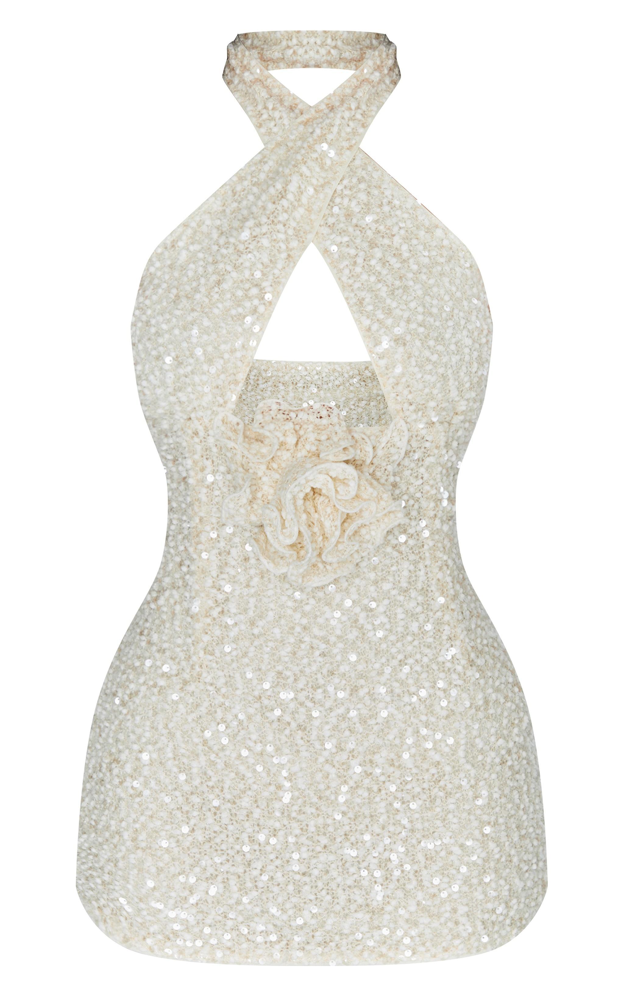 Petite Cream Sequin Cross Over Corsage Mini Dress Product Image