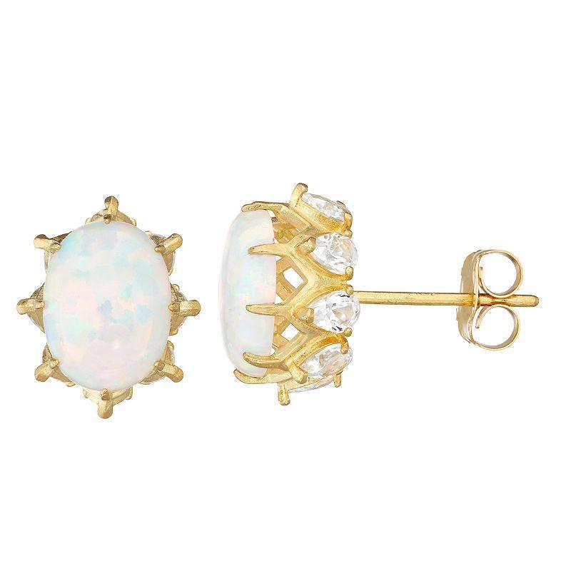 Designs by Gioelli 10k Gold Gemstone Oval Crown Stud Earrings, Womens, White Product Image