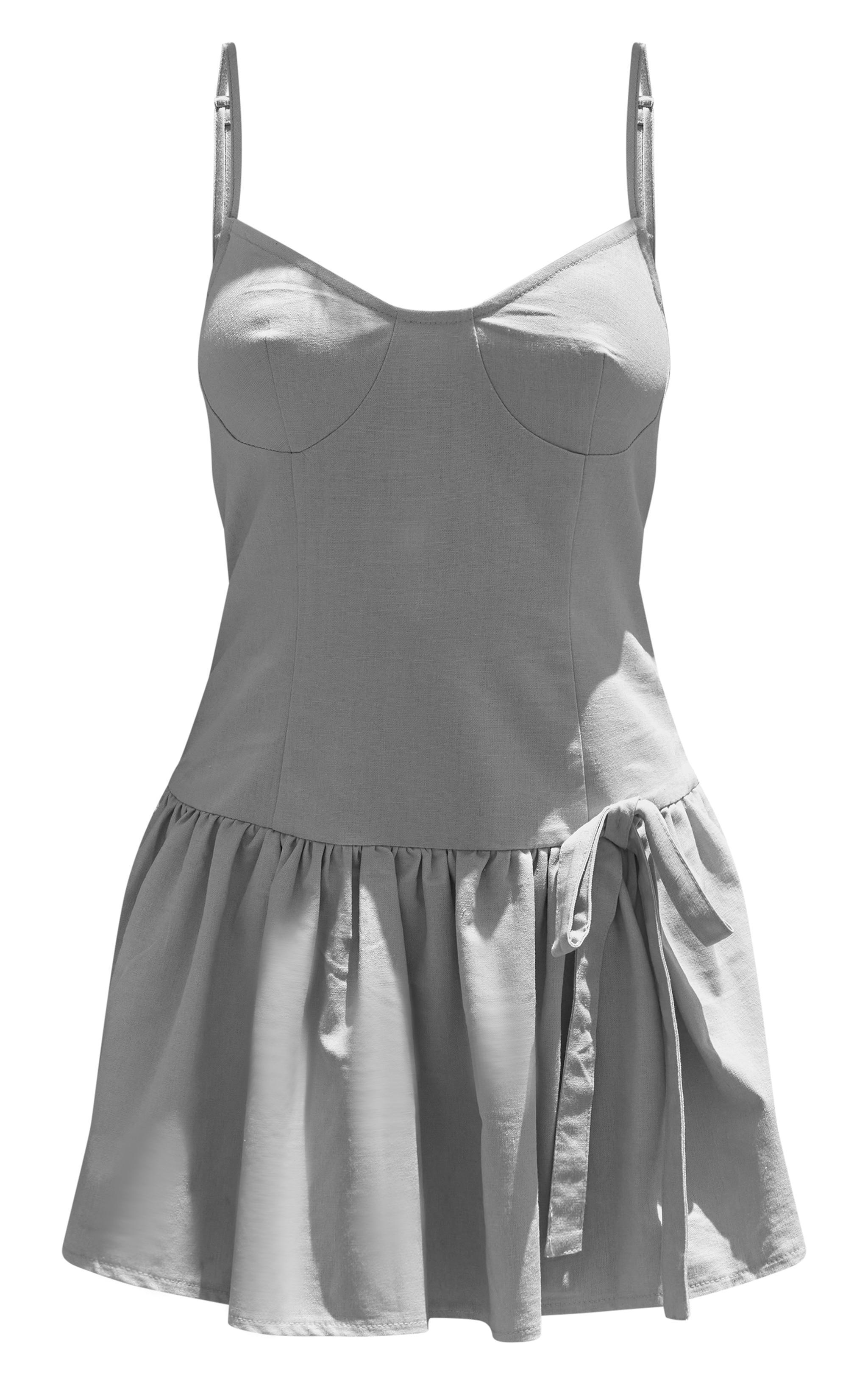 Light Grey Linen Look Strappy Skort Romper Product Image