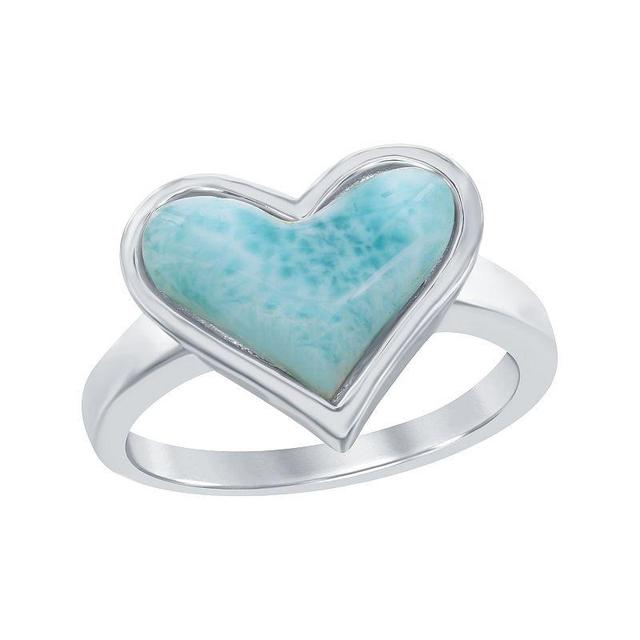 Sterling Silver Larimar Heart Ring, Womens Silvertone Product Image