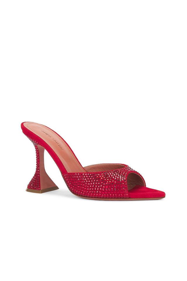 AMINA MUADDI Caroline Crystal Suede Slipper Mule in Red Product Image