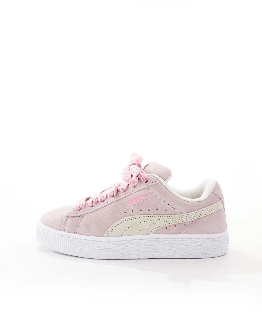 PUMA Suede XL sneakers with lace detail in pink and cream Product Image