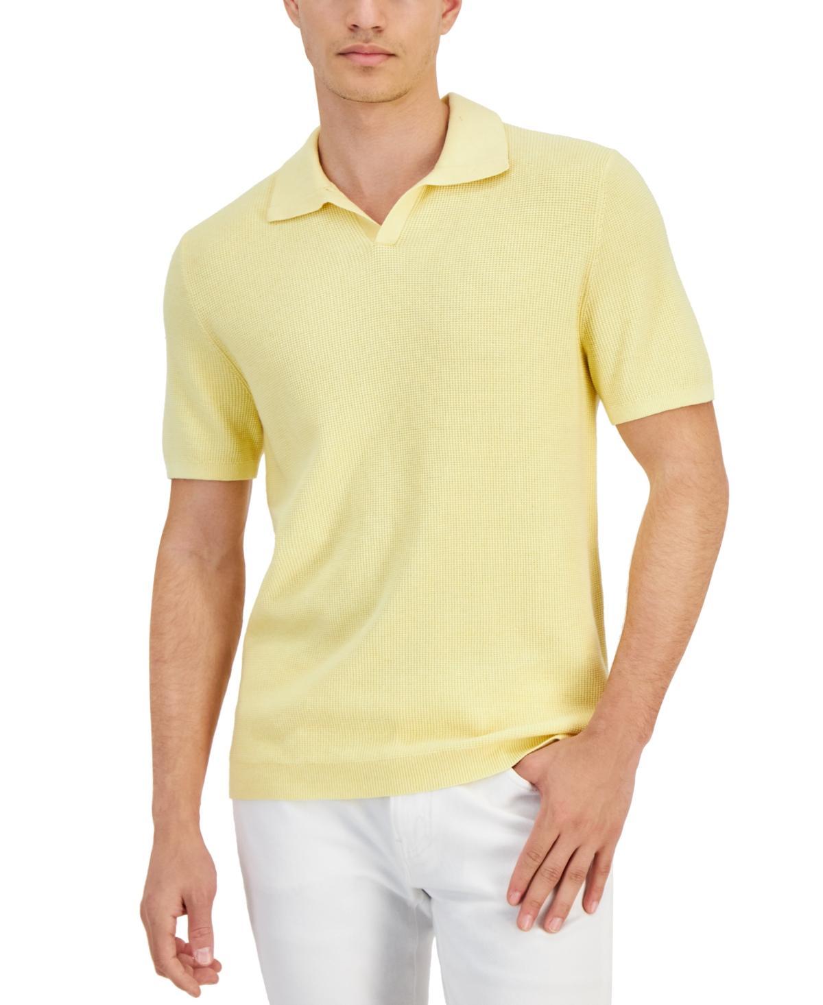 Alfani Mens Textured Waffle-Knit Short Sleeve Open Collar Polo Sweater, Created for Macys Product Image