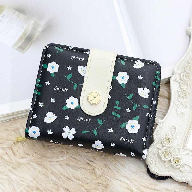 Floral Faux Leather Short Wallet Product Image