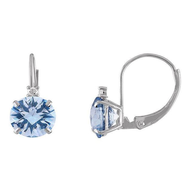 Tiara 10k White Gold Lab-Created Aquamarine & Diamond Accent Leverback Earrings, Womens Product Image