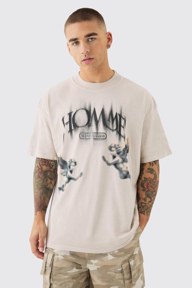 Oversized Washed Blurred Renaissance T-shirt | boohooMAN USA Product Image