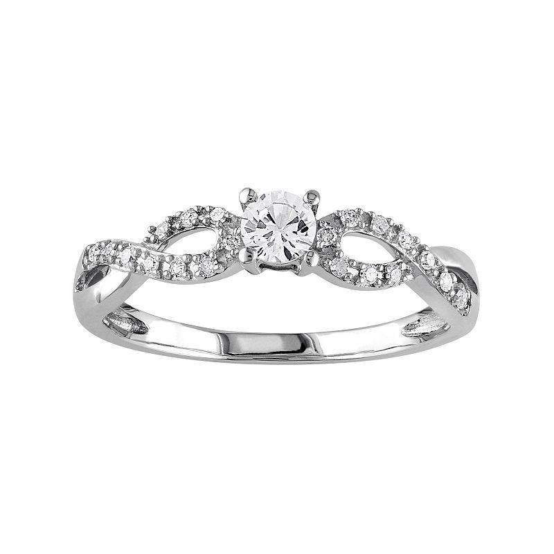 Stella Grace 10k White Gold Lab-Created White Sapphire & 1/10 Carat T.W. Diamond Swirl Ring, Womens Product Image