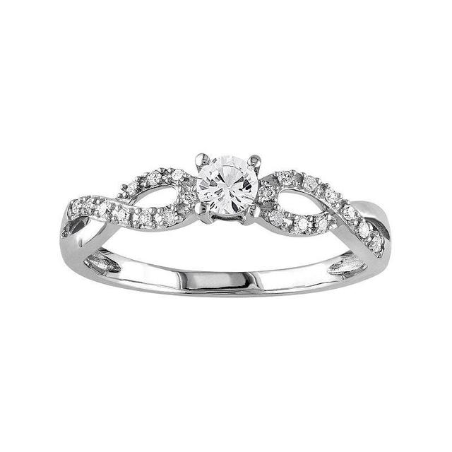 Stella Grace 10k White Gold Lab-Created White Sapphire & 1/10 Carat T.W. Diamond Swirl Ring, Womens Product Image