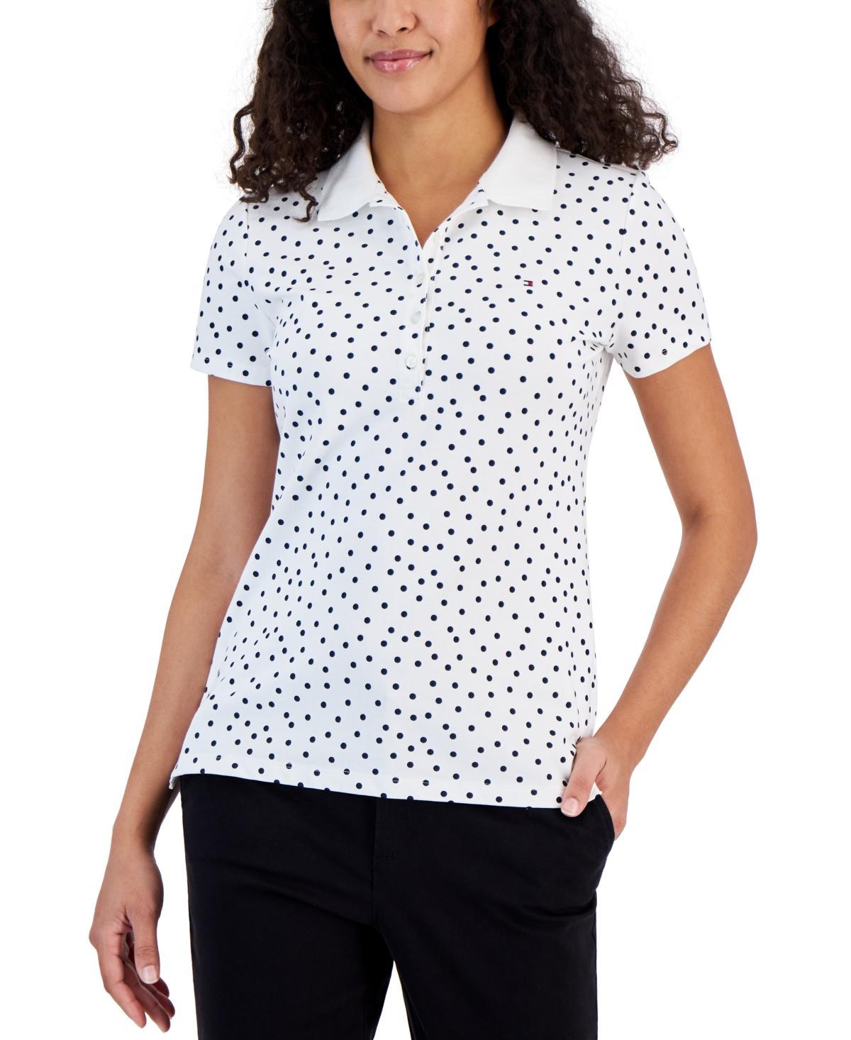 Women's Dot-Print Quarter-Button Polo Top Product Image