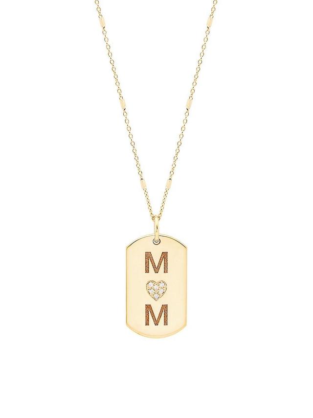 Womens 14K Yellow Gold & Diamond Mom Small Dog Tag Pendant Necklace Product Image