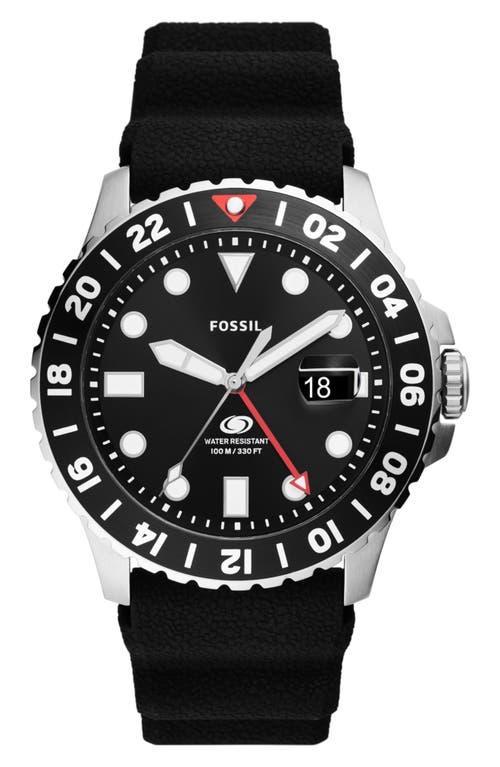 Fossil Mens Blue Gmt Black Silicone Watch 46mm Product Image