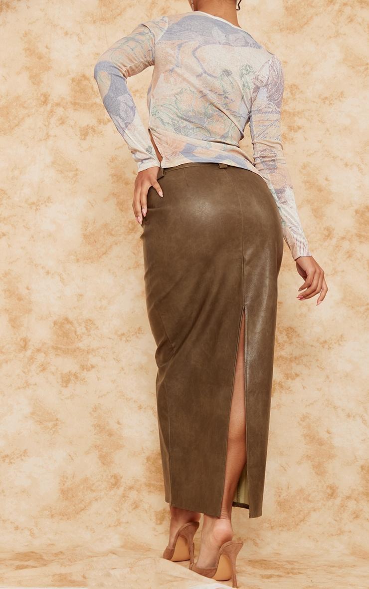 Premium Brown Washed Faux Leather Maxi Skirt Product Image