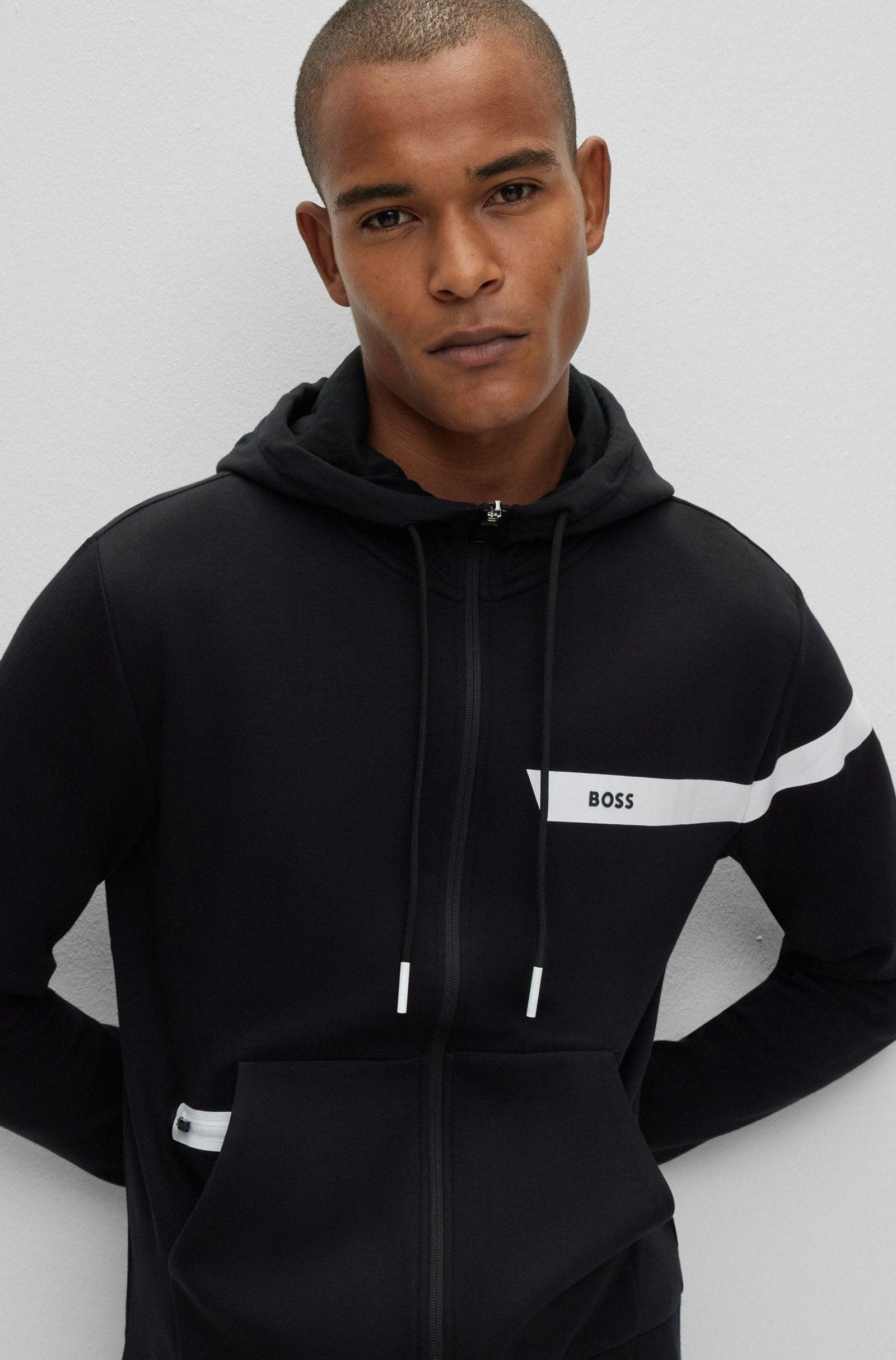 BOSS Zip Up Hoodie with Logo Stripe Male Product Image