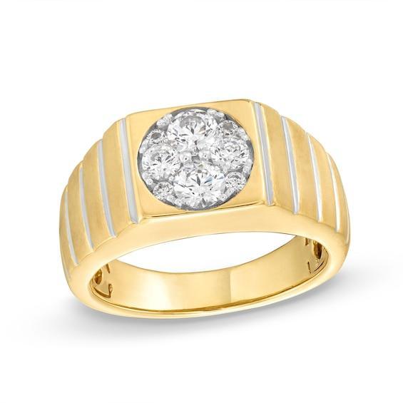 Men's 1 CT. T.w. Multi-Diamond Squared Ribbed Shank Ring in 14K Gold Product Image