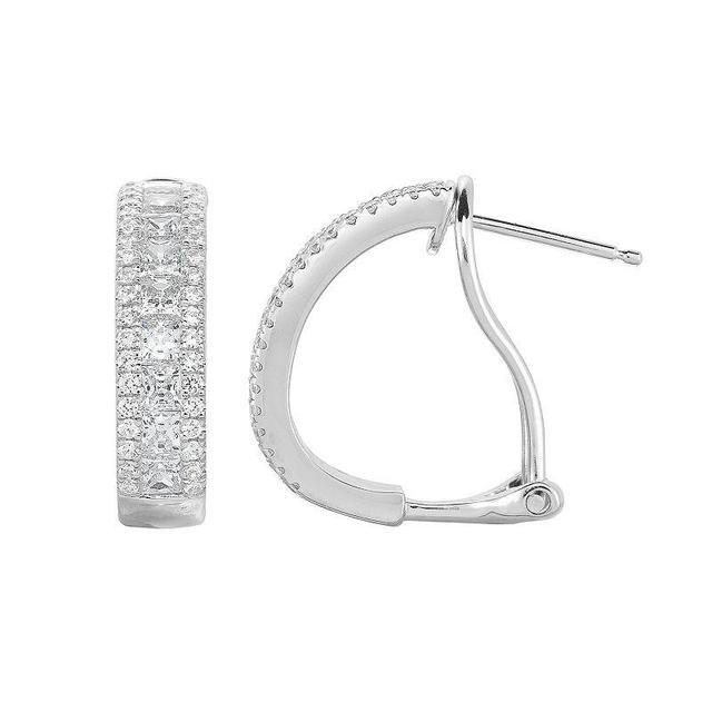 Sterling Silver Cubic Zirconia Hoop Earrings, Womens, White Product Image