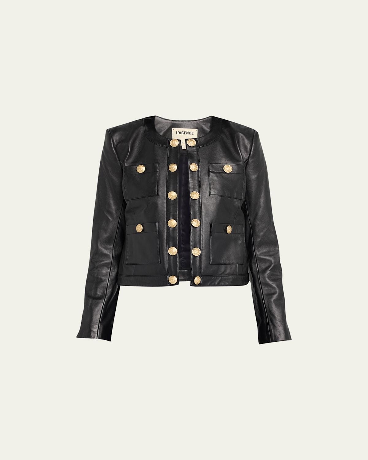 Womens Jayde Collarless Leather Jacket Product Image