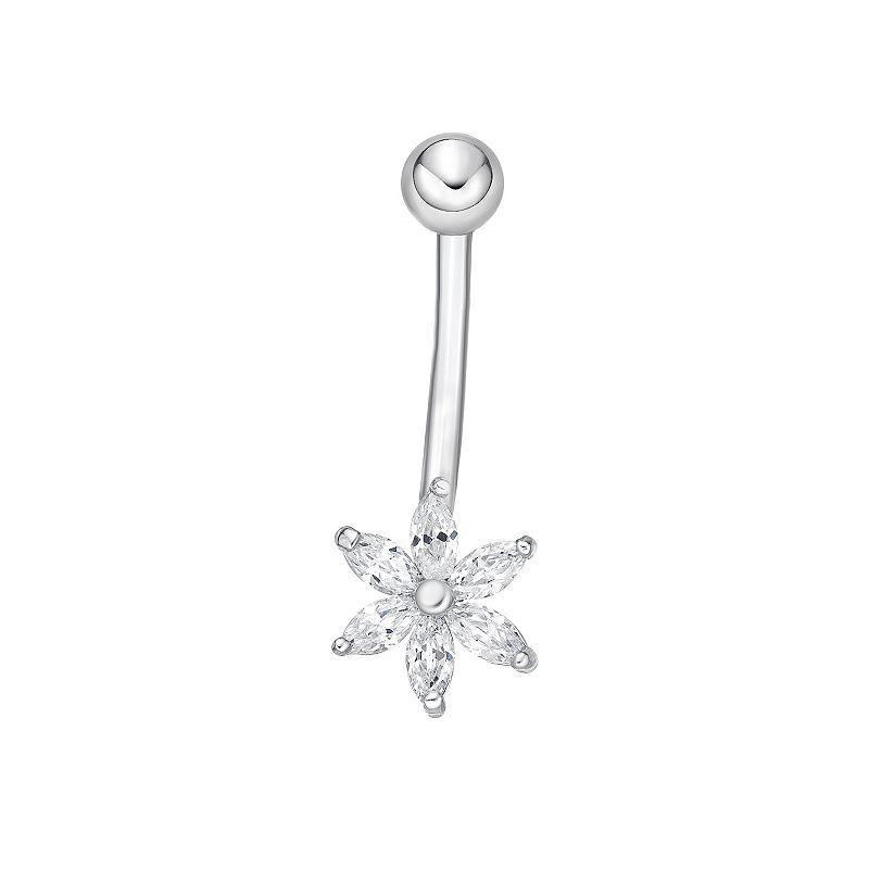 Lila Moon 10k White Gold Cubic Zirconia Flower Belly Ring, Womens Product Image