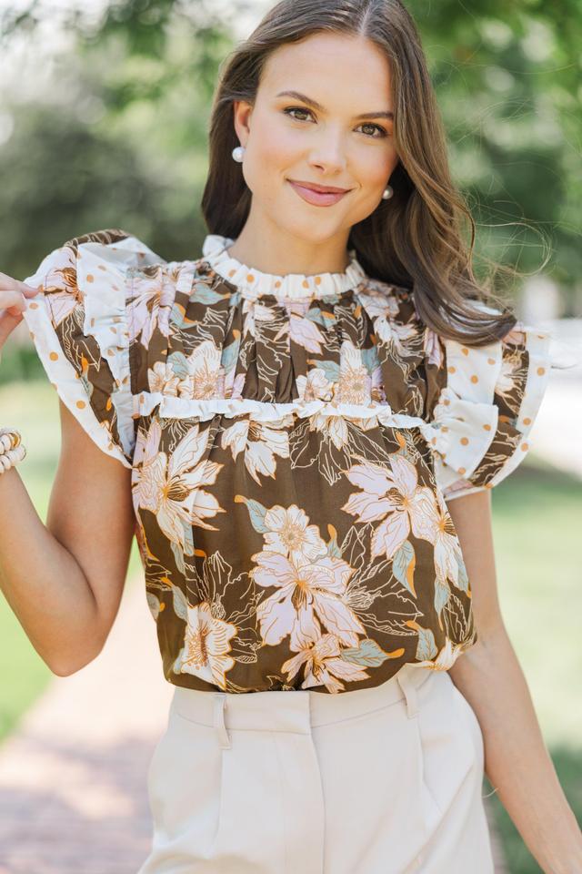 Full Of Love Brown Floral Ruffled Blouse Female Product Image