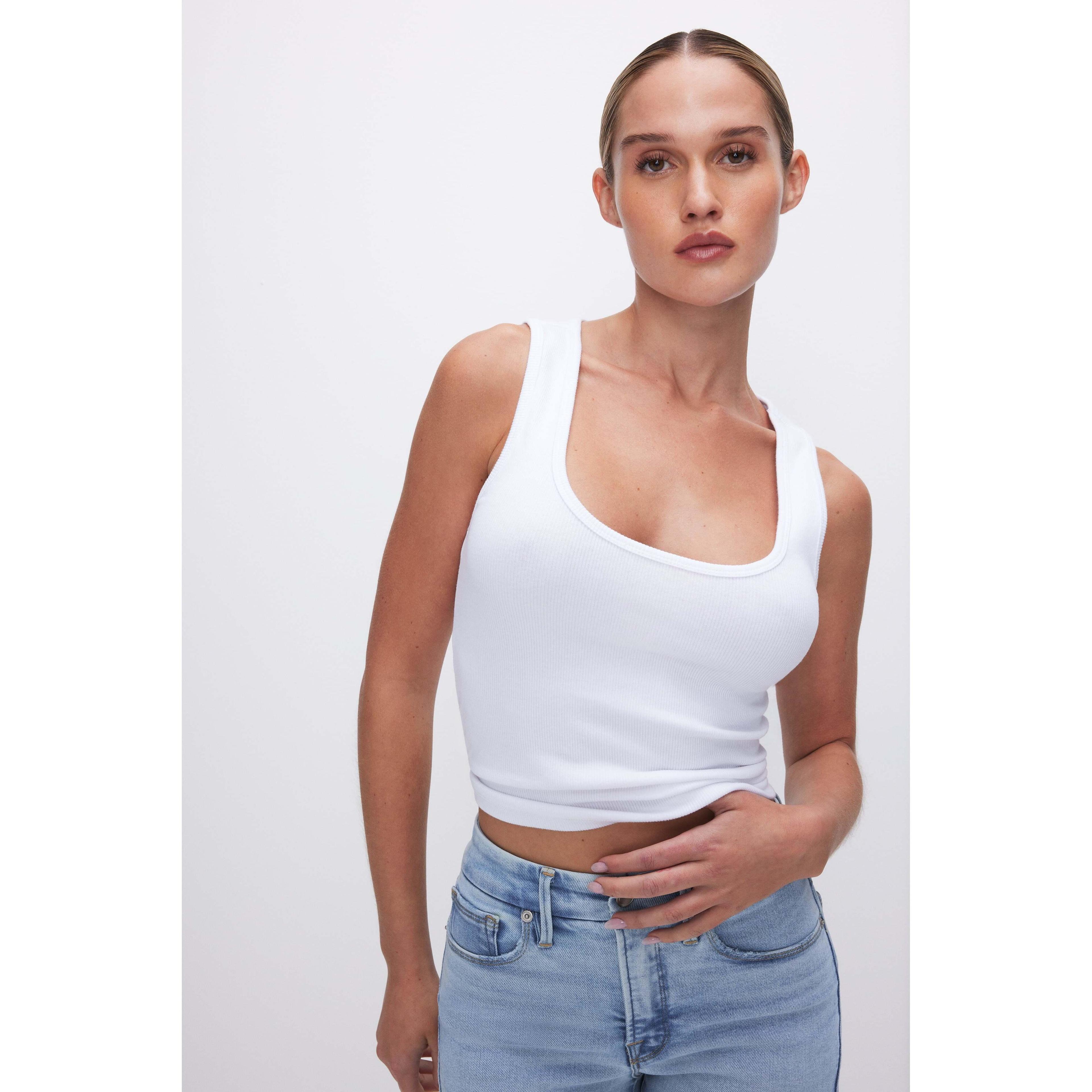 Womens Micro Rib Tank Top | White, Size Large | Good American by Khlo Kardashian Product Image